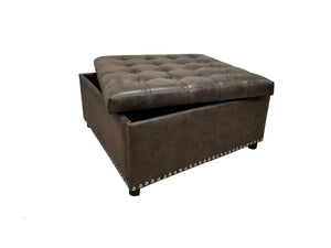English Elm Tufted Linen Square Ottoman with Lift Top Storage Nailhead Trim Living Room B2748P488877