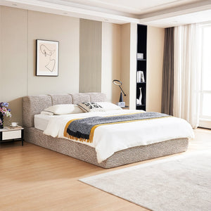 English Elm Queen Chenille Upholstered Cloud Platform Bed No Assembly Low Profile Modern Foundation Light Brown W1765P448447