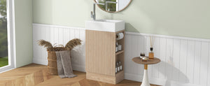 English Elm 18.6" Bathroom Vanity with Sink and Ceramic Top, MDF Cabinet with Door, TP Holder & Shelf Natural N725P212181N