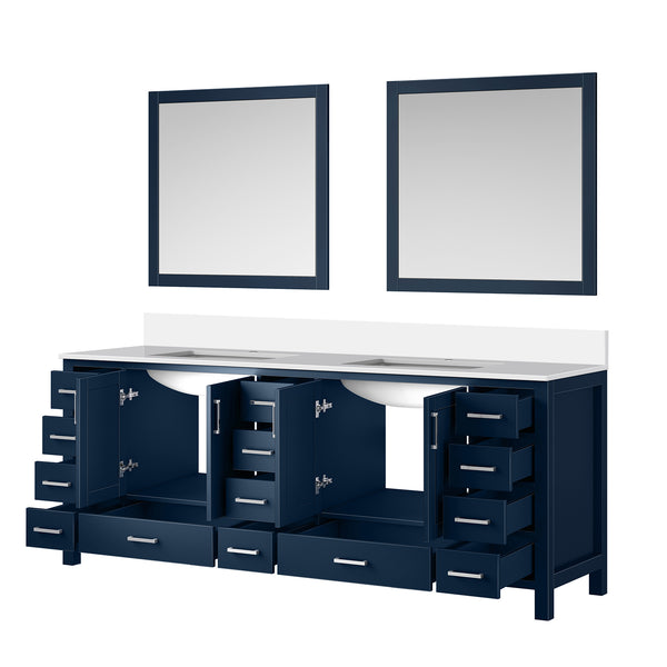 English Elm Navy Double Bath Vanity 84"W x 22"D with White Quartz Top, Soft-Close Drawers & Two Mirrors B2731S00853