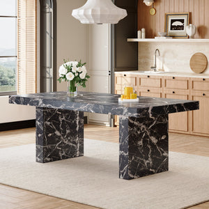 English Elm 78.7"*39.4"*29.9" Black Marble Mdf Dining Table Seats Eight with 3.5in Thick Top W1151S03864