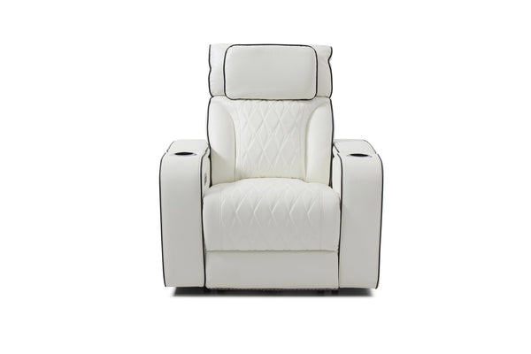 English Elm Lumin Power Recliner Faux Leather Chair with Led Lighting and Built in Usb Charging White B078P497929