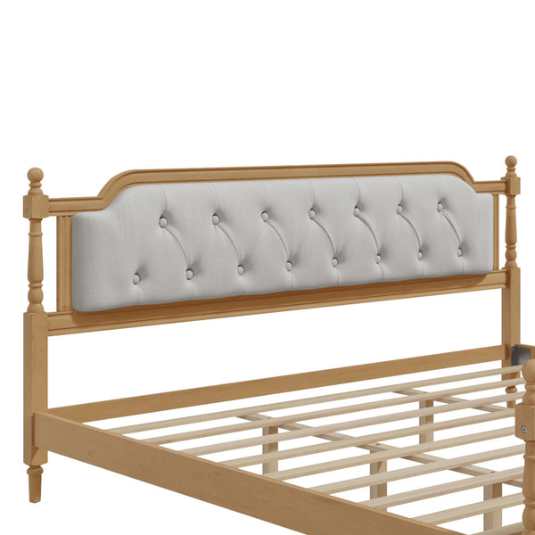 English Elm Traditional Solid Wood Bed Frame with Tufted Upholstered Headboard, No Box Spring Needed, Sturdy 400 lb Capacity Walnut 83.5 L x 22.25 W x 10.4 H N701P242572N