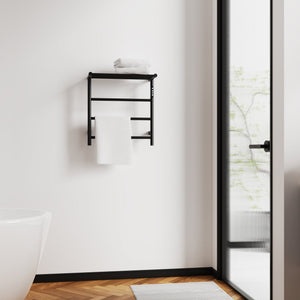 English Elm Heated Carbon-Fiber Towel Rack with Top Shelf and Timer, Rapid 3–7min Warmth, IPX4 Waterproof Black T3177P305030