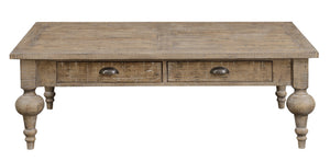 English Elm Wallace & Bay - Taupe Rustic Solid Wood Coffee Table – Sandstone Buff Finish, Easy-Care, 52" x 32" x 18" Centerpiece B2709P212410