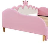 English Elm Twin Extending Daybed With Led Lights, Modern Upholstered Princess Daybed With Crown Headboard,Pink