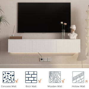 English Elm Floating Wall Mounted Tv Stand with Led Lighting Modern Media Console for Large Screens W1321P405330