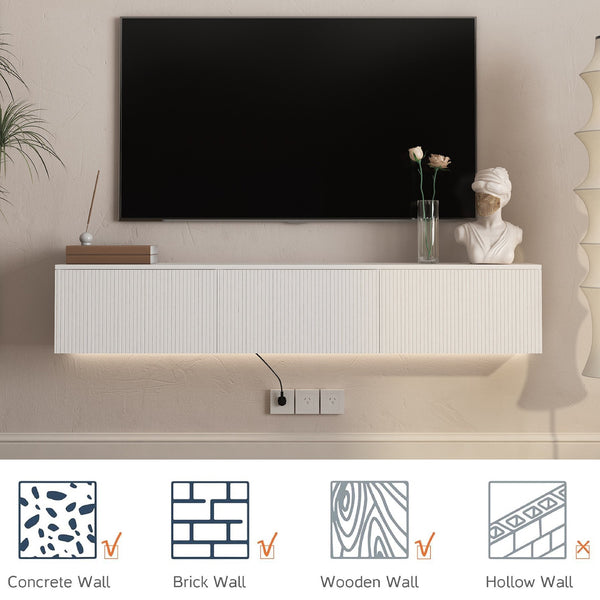 English Elm Floating Wall Mounted Tv Stand with Led Lighting Modern Media Console for Large Screens W1321P405330