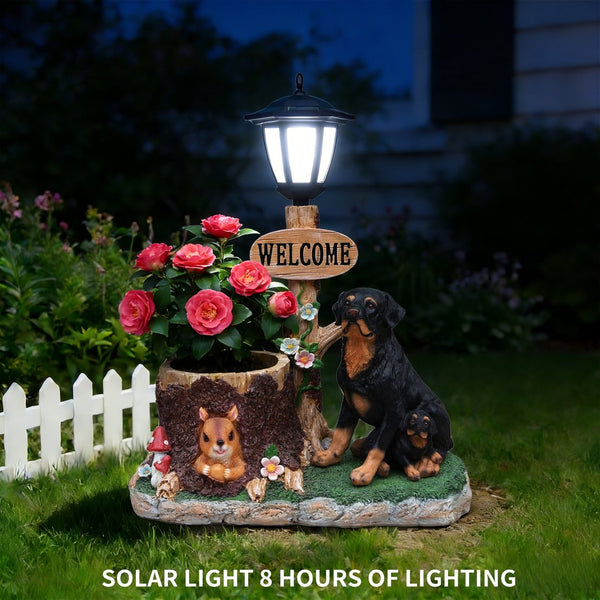 English Elm Rottweiler Mother and Puppy Sculptural Garden Planter Weatherproof Outdoor Accent W5398P464249