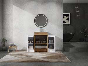 English Elm 48 Inch Freestanding Bathroom Vanity With Ceramic Sink & Soft-Close Doors For Modern Elegance W999S00314