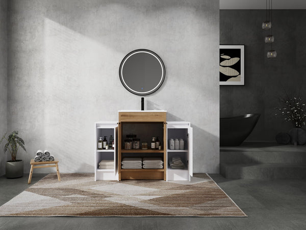 English Elm 48 Inch Freestanding Bathroom Vanity With Ceramic Sink & Soft-Close Doors For Modern Elegance W999S00314