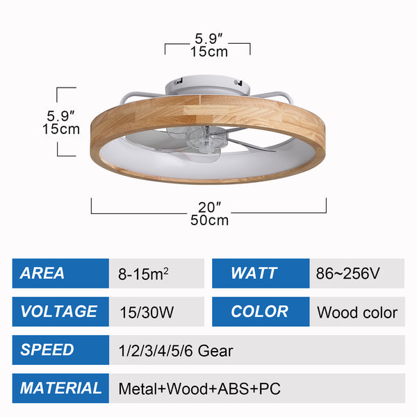 English Elm 20-Inch Low Profile Ceiling Fan With Led Lights & Remote – Smart Dimming, 6 Speeds, Wood Finish W1340P343853