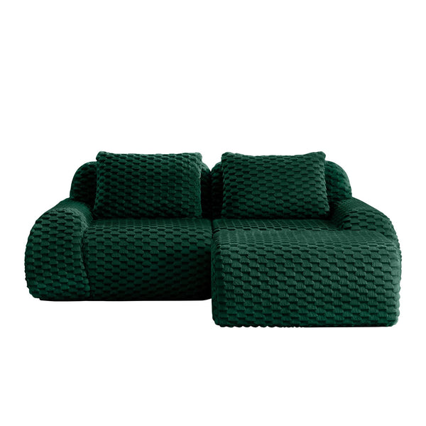 English Elm 82" Modular L-shaped Sectional Sofa Flannelette Upholstered with Movable Ottoman Living Room Green W714S01524