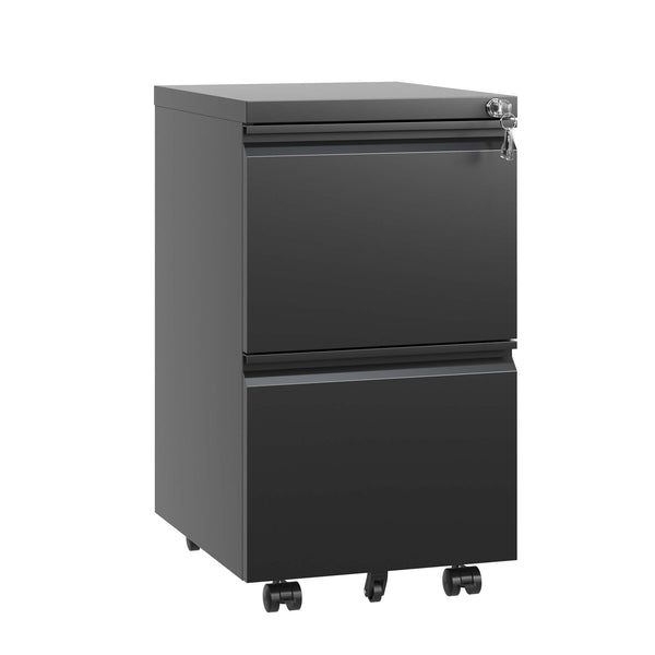 English Elm 2 Drawer Metal Mobile File Cabinet with Locked Security, Removable Hanging Bars, Smooth Casters and Anti-Tip Stability for Organized Office Storage Black T2398P171197