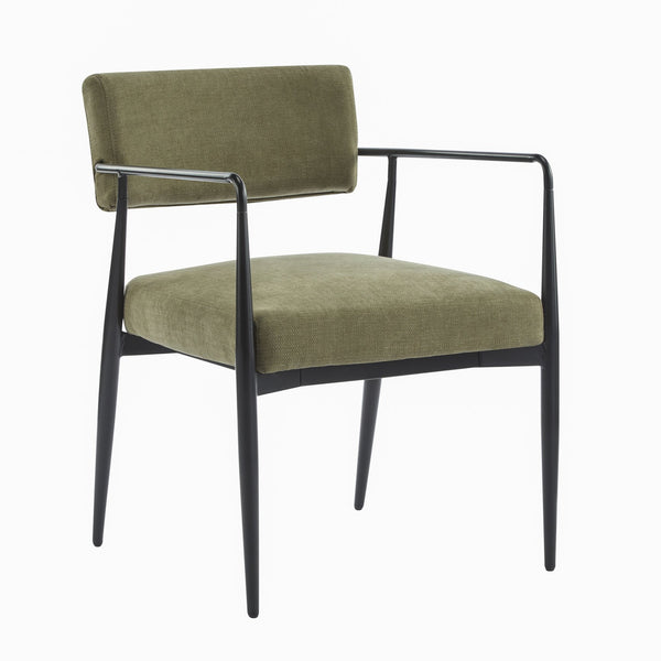 English Elm Christopher Knight Home® - Nora Mid-Century Dining Arm Chair with Foam-Padded High Back, Textured Fabric & Sturdy Metal Legs Black,Olive Green 30.7 L x 25.2 W x 19.7 H N776P272040G