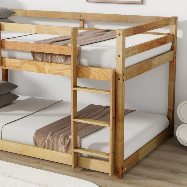 English Elm Solid Wooden Twin Over Twin Floor Bunk Bed - Safe, Stylish, And Functional With Natural Finish Design W504P191673-GIGA