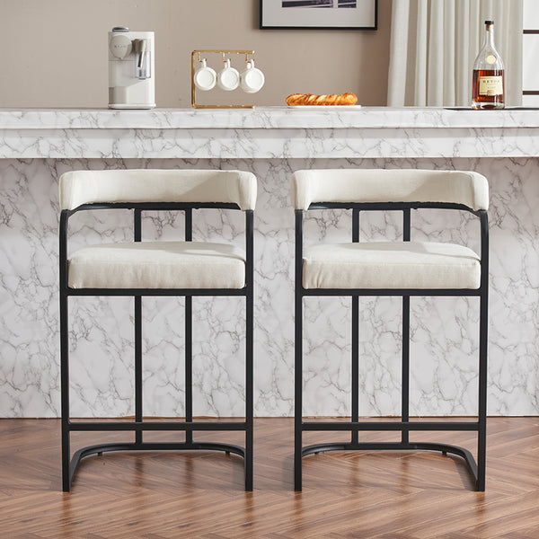 English Elm Modern Chenille Counter Stools Set of 2 — Upholstered Ergonomic Bar Chairs with Metal Frame & Armrests for Kitchen Island White W1901P264276