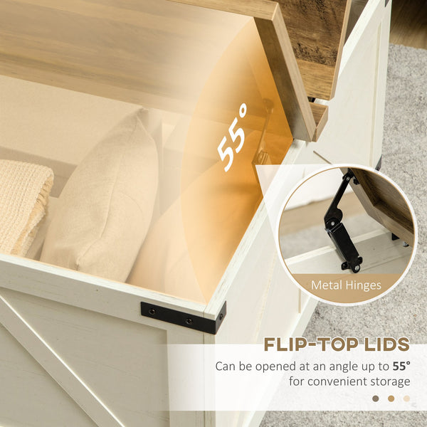 English Elm HOMCOM Farmhouse Coffee Table with Hidden Flip-Top Storage, Square Rustic Accent Table in Antique White W2225P173950