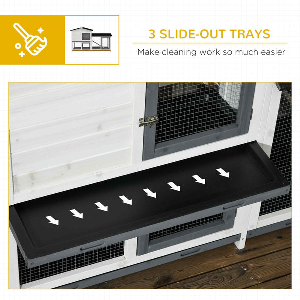 English Elm Pawhut Two-story Wooden Rabbit Hutch Outdoor Fir Frame Run Area Asphalt Roof W2225P249602