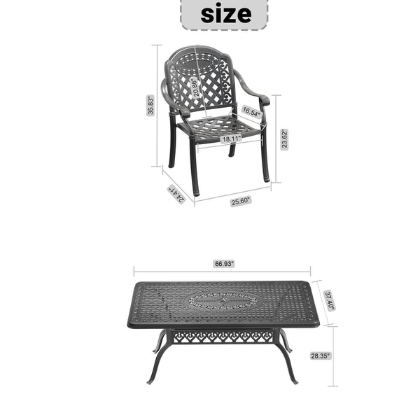 English Elm 5-piece Cast Aluminum Outdoor Dining Set Ornate Carved Motifs Powder Coated Frame W1710S00643