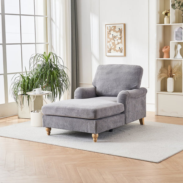 English Elm Modern Mid-Century Oversized Chaise Lounger Sofa Bed with Solid Wood Legs, Deep Seat Comfort Sleeper Grey W2363S00070