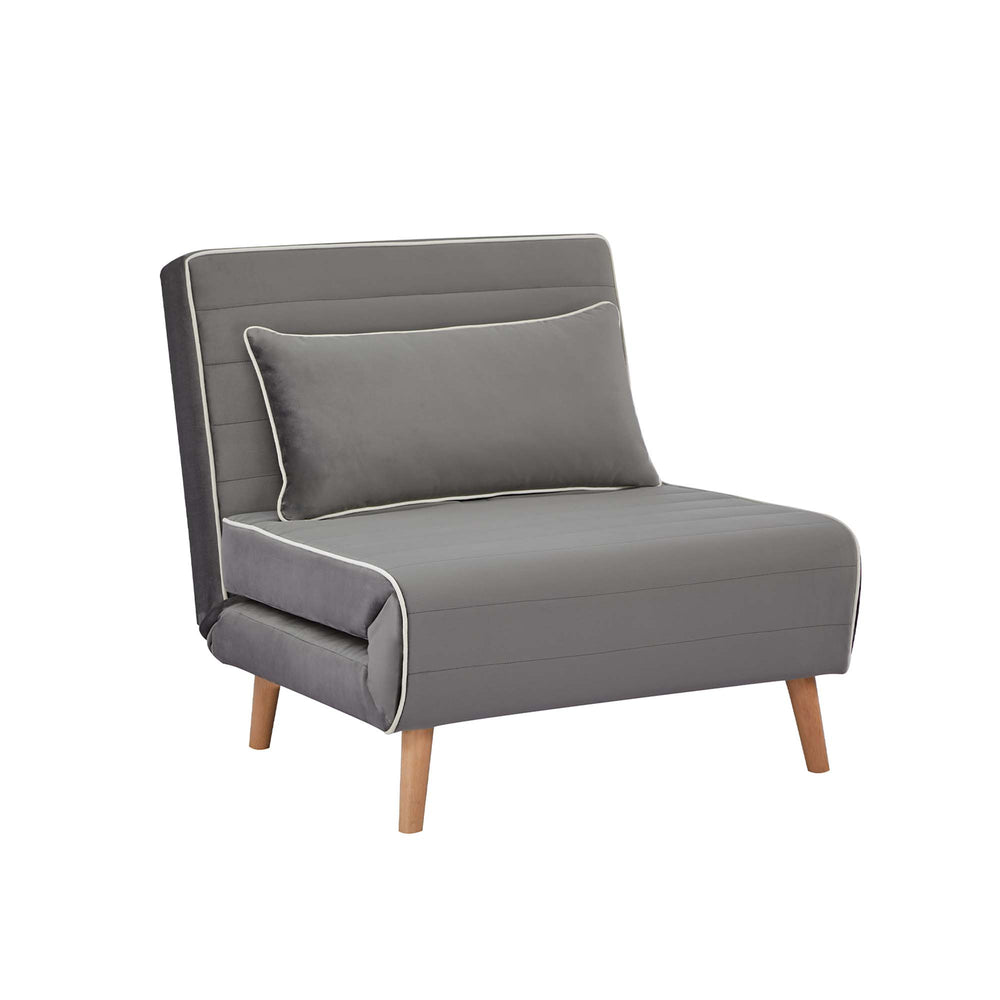 English Elm CANON Velvet Foldable Sleeper Chair with Piping — 3-Position Quiet Recline, Converts to Bed Fast Grey W3391P324992