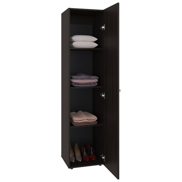 English Elm Deftones Tall Narrow Wenge Cabinet Four Shelves Slim Floor to Ceiling Bedroom Storage B128P485414
