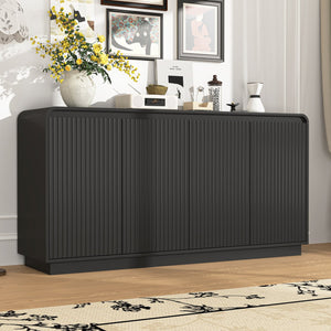 English Elm Black Fluted Wave Door Media Console with Built-in Power Outlet and Adjustable Shelving Black W409P452057