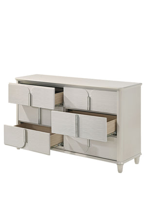 English Elm Laveda Pearl Finish Dresser with Six Spacious Drawers, Hidden Jewelry Tray, Durable Modern Design White 66 L x 21 W x 38 H B2726P269277