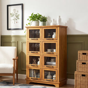 English Elm Modern Glass Front Display Cabinet Solid Wood Frame Antique Bronze Pulls Farmhouse N758P412512N
