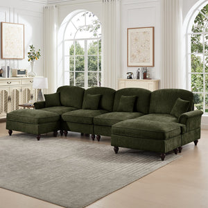 English Elm Classic U Shape 4 Seater Modular Sectional Sofa – Elegant Chenille With Removable Skirts & Ottomans W3041S00273