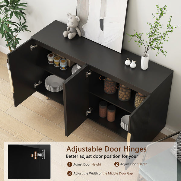 English Elm Black Fluted Buffet Cabinet Modern Sideboard with Adjustable Shelves, Large Storage Credenza for Living Room Decor W1321P171785