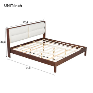 English Elm Solid Wood Queen Platform Bed Velvet Tufted Headboard Architectural Slat Design Espresso N7090000743P