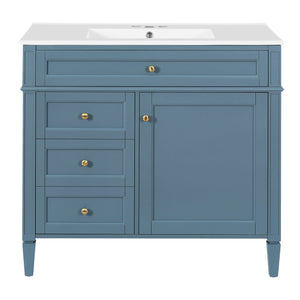English Elm 36'' Bathroom Vanity With Sink, Modern Indigo Blue Storage Cabinet Featuring 3 Drawers & Adjustable Shelf N710P230246M