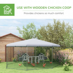 English Elm Pawhut Walk-in Galvanized Steel Poultry Run with Uv Roof Cover for Yard Farm W2225P173775