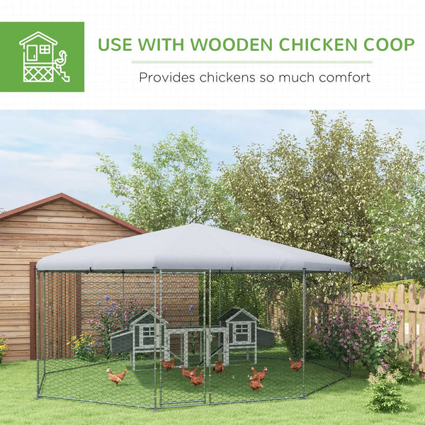 English Elm Pawhut Walk-in Galvanized Steel Poultry Run with Uv Roof Cover for Yard Farm W2225P173775
