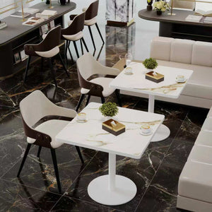 English Elm Square Bistro Pedestal Dining Table Faux Marble Top Tulip Base for Small Spaces White W3316P457299