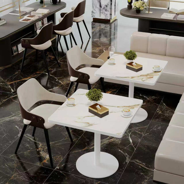 English Elm Square Bistro Pedestal Dining Table Faux Marble Top Tulip Base for Small Spaces White W3316P457299