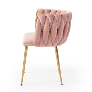 English Elm Modern Velvet Upholstered Dining Chairs Woven Back Gold Legs Set of Two W1117P440621
