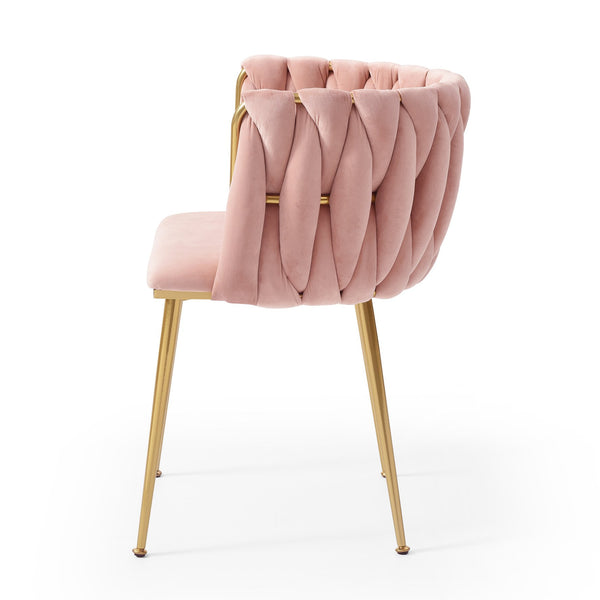 English Elm Modern Velvet Upholstered Dining Chairs Woven Back Gold Legs Set of Two W1117P440621