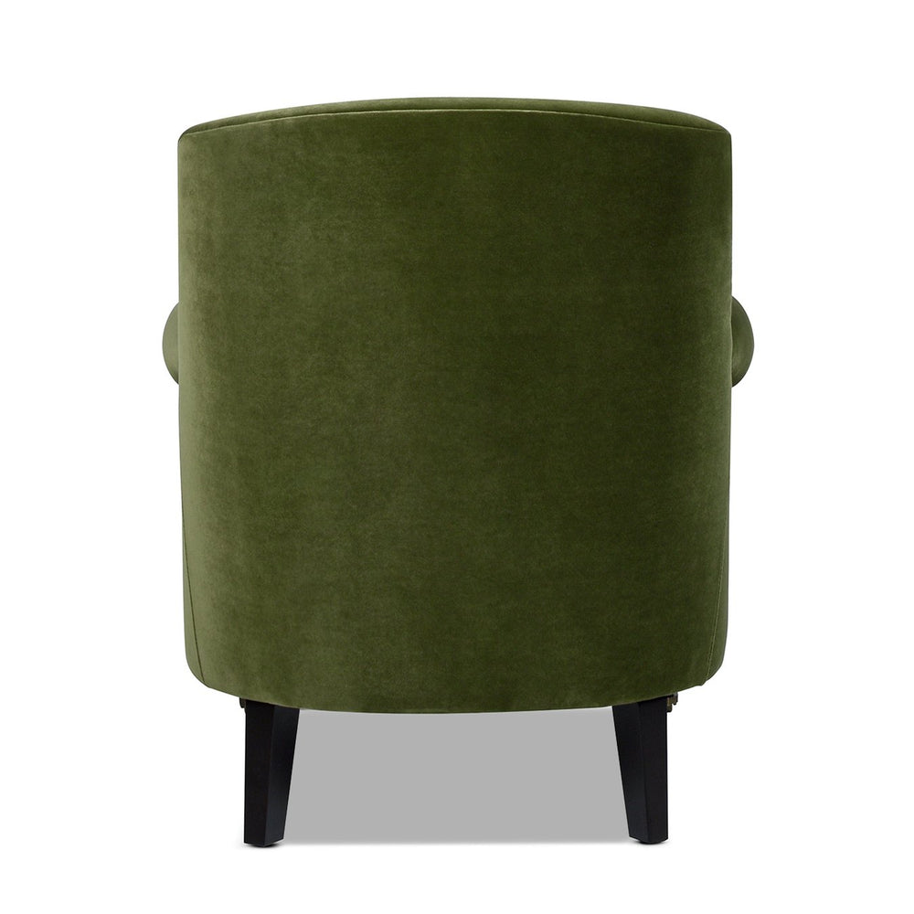English Elm Jennifer Taylor Home - Eloise Handcrafted 4-Pleat Sock Arm Accent Chair in Olive Green Velvet — Compact Camelback Comfort B2719P238255