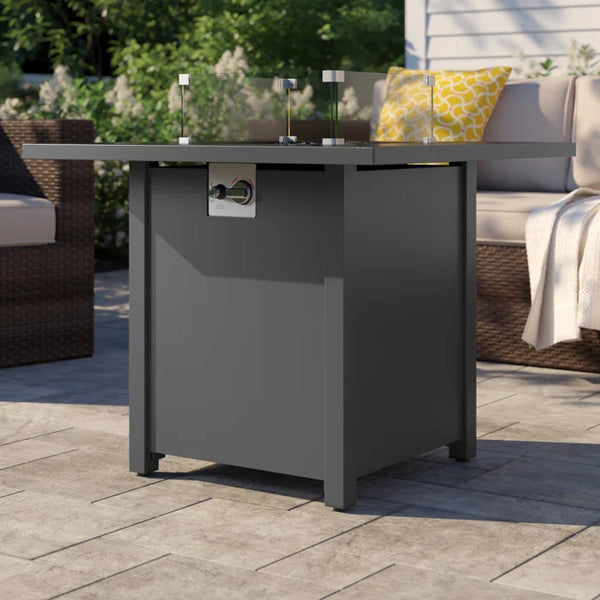 English Elm 30" Powder-Coated Metal Fire Pit Table with Smoked Glass Shield, 40,000 BTU, Lava Rocks Included Gray B120S00052