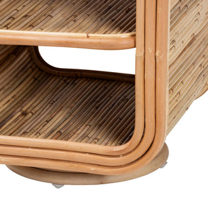 English Elm Bohemian Woven Rattan Open Shelf Nightstand with Tapered Legs for Bedroom Decor B2750P420404