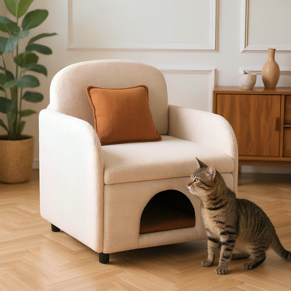 English Elm Furniture Fluffy Sherpa 2-in-1 Pet-Friendly Upholstered Barrel Armchair with Lumbar Pillow, Cream White Cozy Retreat for Living Room Bedroom Office N843P331158C