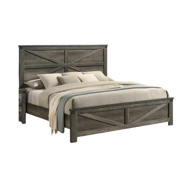 English Elm Rustic Queen Size Farmhouse Bed with Distressed Wood Headboard, Metal Accents, Durable Engineered Wood Gray 83 L x 35 W x 6 H B2741S00166