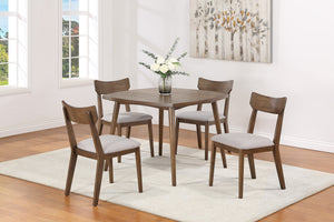 English Elm 4pc Mid-Century Plush Gray Upholstered Dining Chairs with Sculpted Backrest and Warm Wood Finish B011P381498