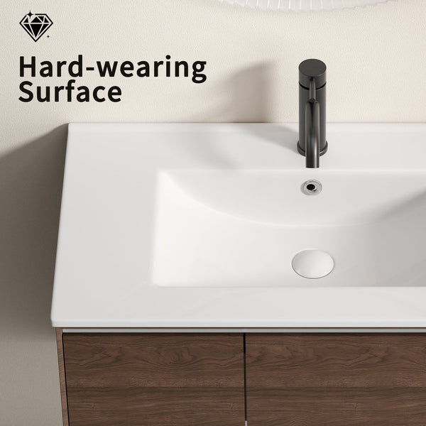 English Elm 36inch Ceramic Vanity Top Oval Basin Cultured Marble Glossy White Overflow Included W3402P324608