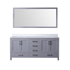 English Elm Dark Grey Double Bath Vanity Set With White Quartz Top, Ample Storage & Elegant 28 In. Mirror B2731S00706