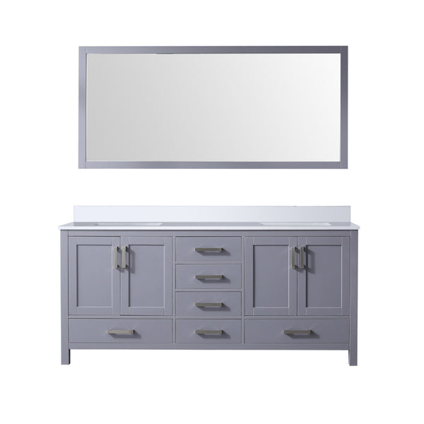 English Elm Dark Grey Double Bath Vanity Set With White Quartz Top, Ample Storage & Elegant 28 In. Mirror B2731S00706