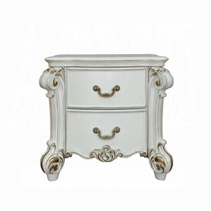 English Elm 2 Drawer Nightstand High Gloss Finish with Gold Accents, Modern Chic Storage for Bedroom Elegance Antique Cream B016P257256